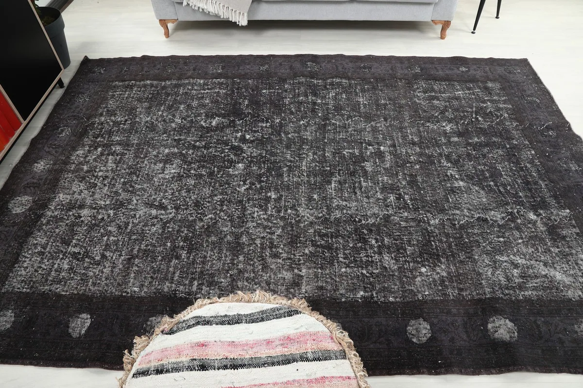 Room shot showing the large area rug from a slightly different perspective.