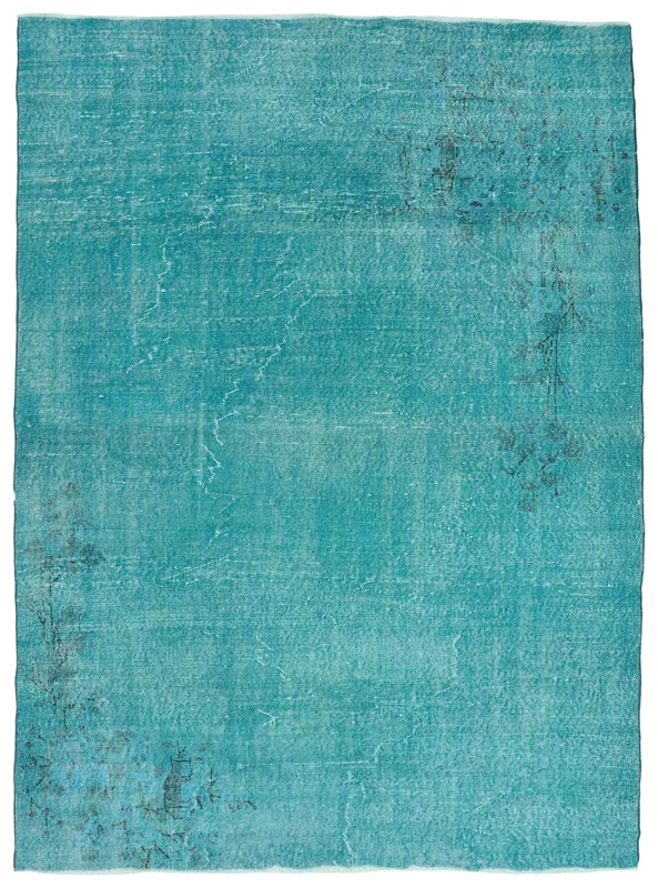 Full top view of the 6'6" x 9'0" vintage blue distressed Anatolian area rug