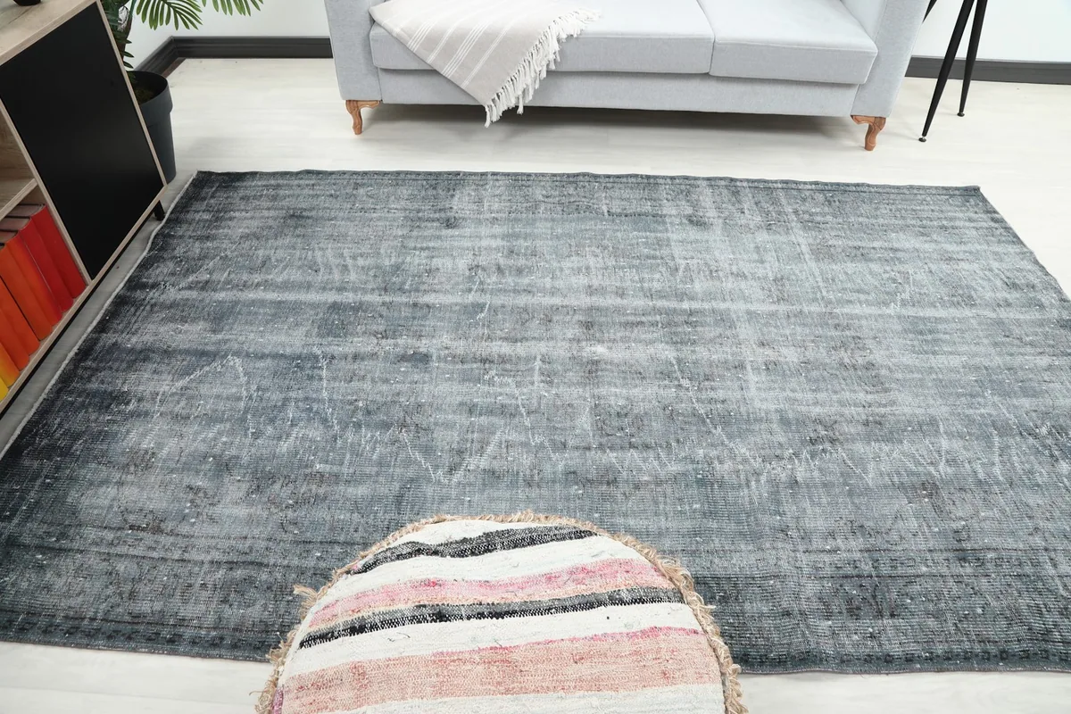 Overhead perspective of the rug, providing a clear view of its overall design and condition
