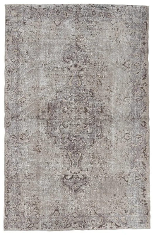 Full overhead view of the 6x9 charcoal gray distressed medallion area rug