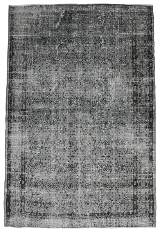 Full overhead view of the charcoal gray vintage Anatolian rug