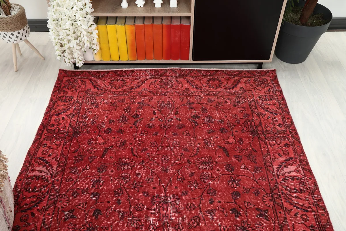 Overhead view of the rug from one end, showing the full design and colors