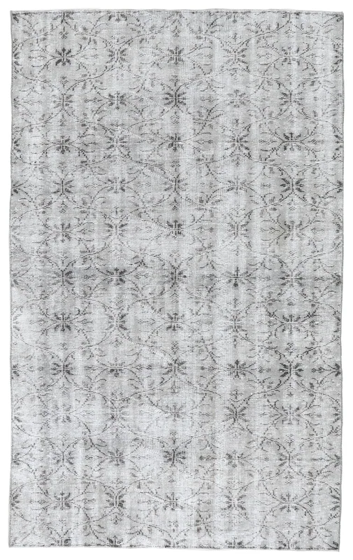 Gray Floral Anatolian Rug, full top view showing the overall pattern and colors.