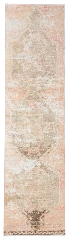 Full top view of the 2'9" x 10'8" rose and beige vintage Anatolian runner rug