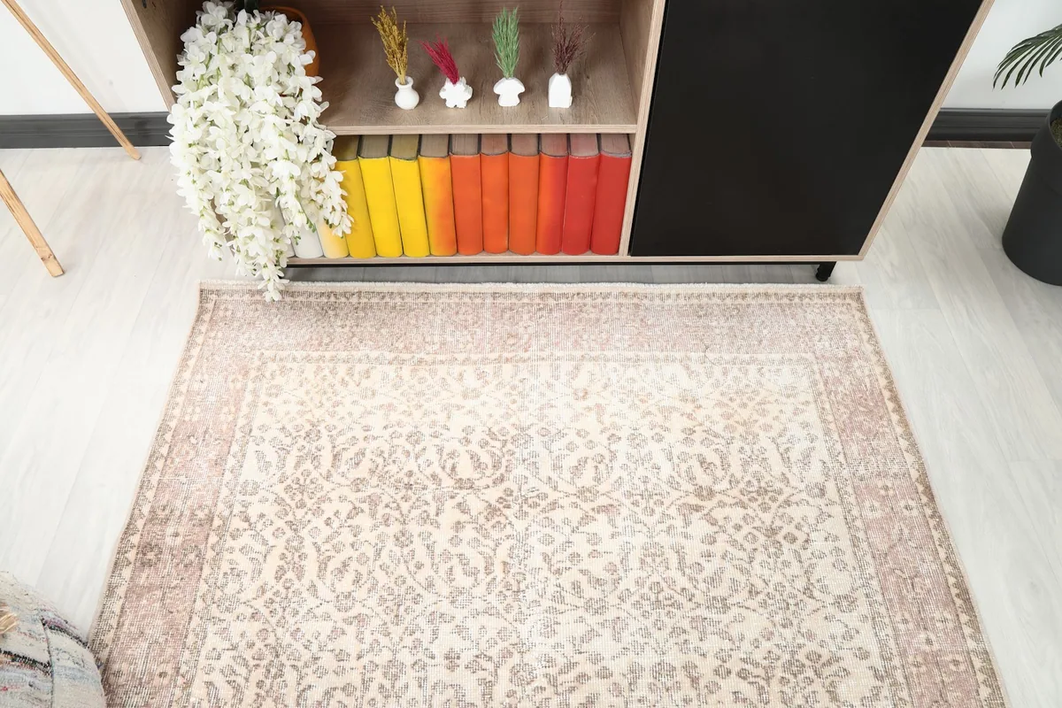 Overhead view highlighting the rug's central design and color variation