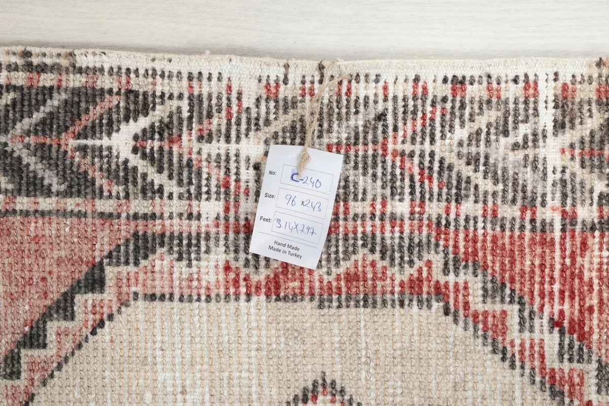 View of the rug's back with a product tag showing details