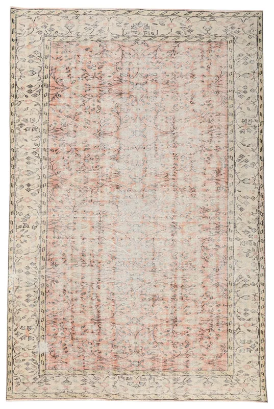 Full top view of the Rose Beige Floral Vintage Anatolian rug on a white background