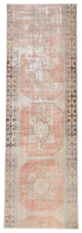 Full top view of the 3'0" x 9'4" hand-knotted vintage Anatolian runner on a white background.