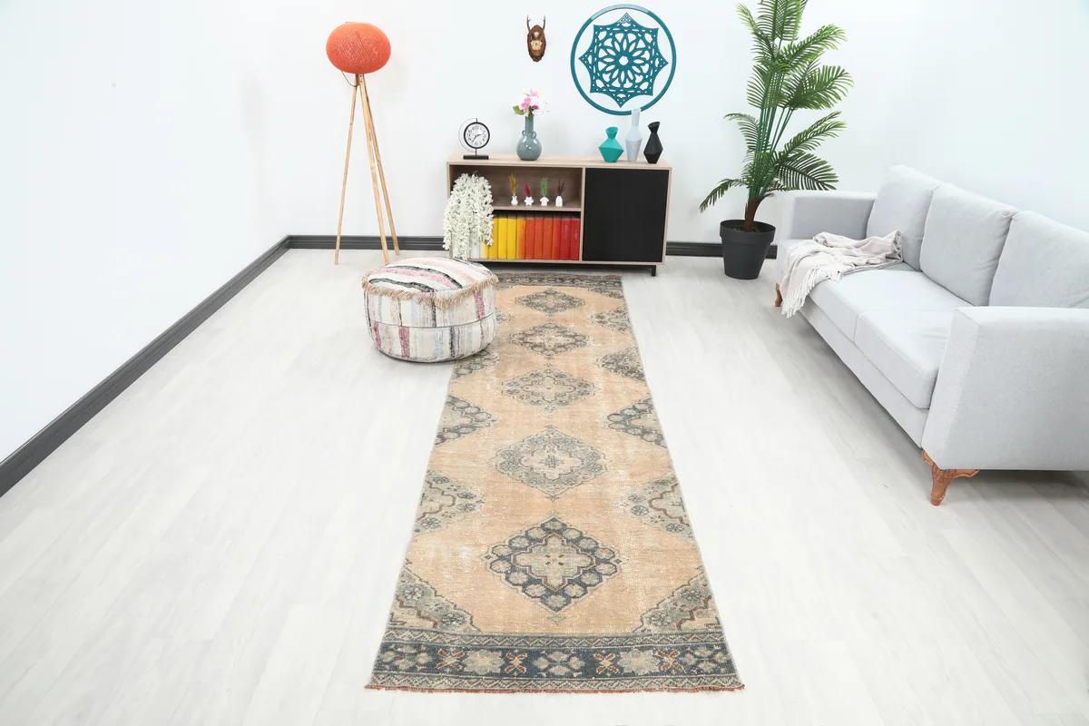 Warm Beige Geometric Anatolian Runner in a modern living space