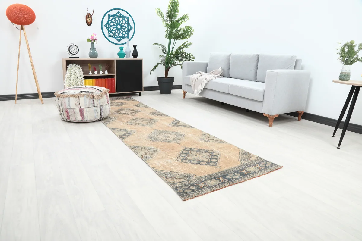 Warm Beige Geometric Anatolian Runner enhancing a light-filled room