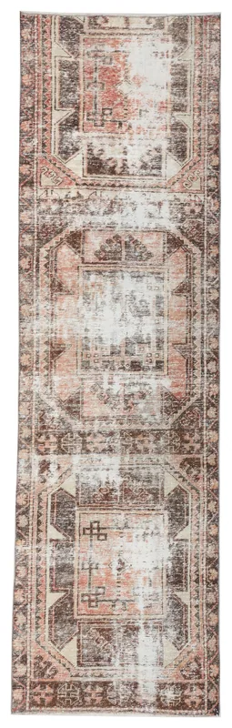 Full overhead view of the 2'7" x 8'10" vintage Anatolian runner rug on a white background.