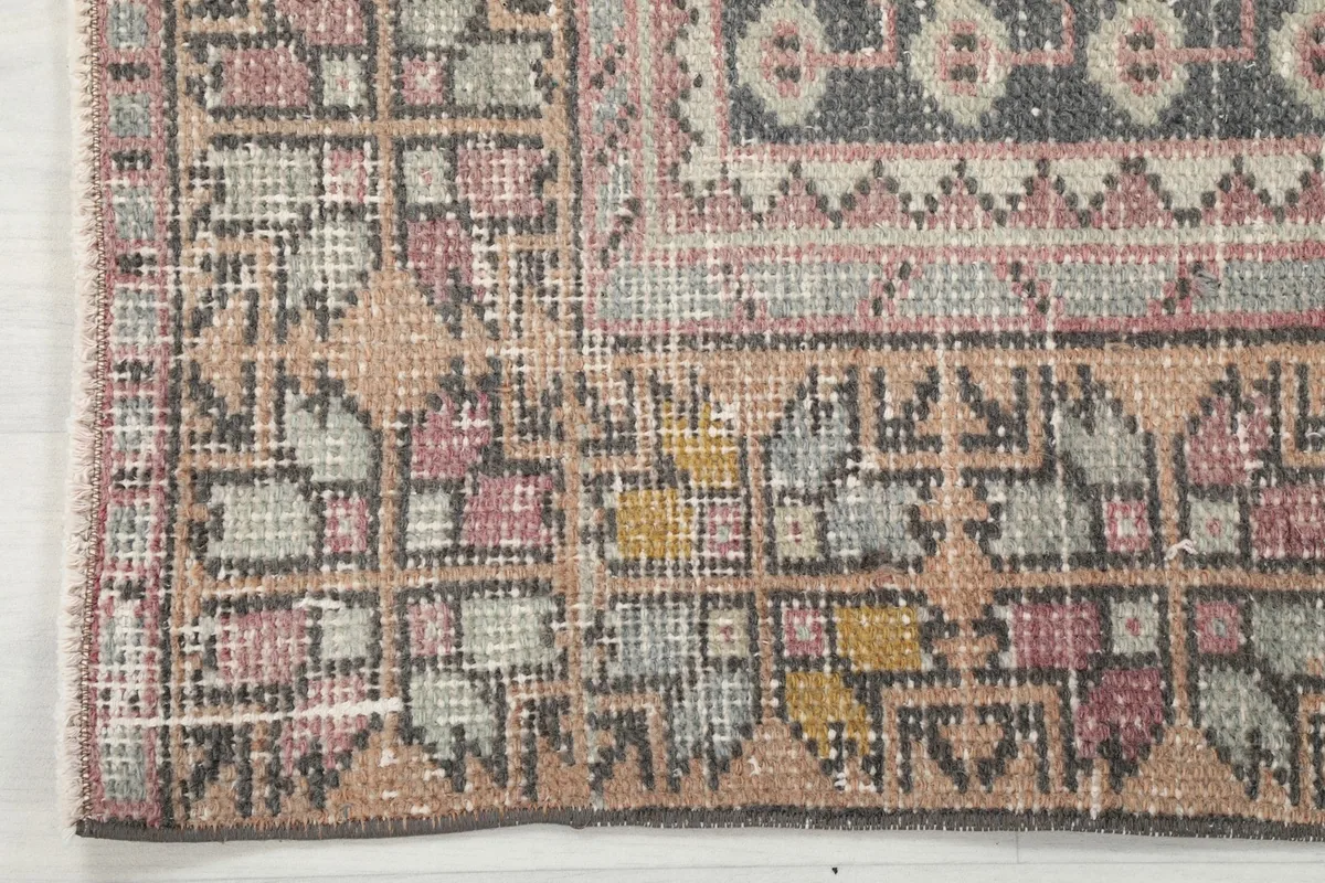 Detailed shot of the multi-color border with geometric patterns and faded tones