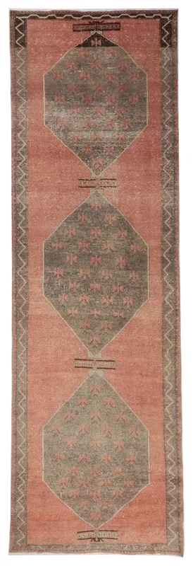 Full top view of the 3'10" x 12'8" vintage Anatolian runner on a white background.