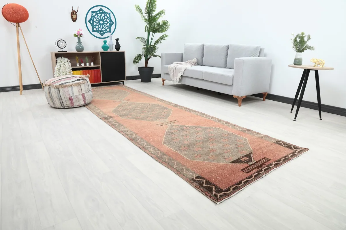 Angle view of the runner in a living room, highlighting its use in a contemporary space.