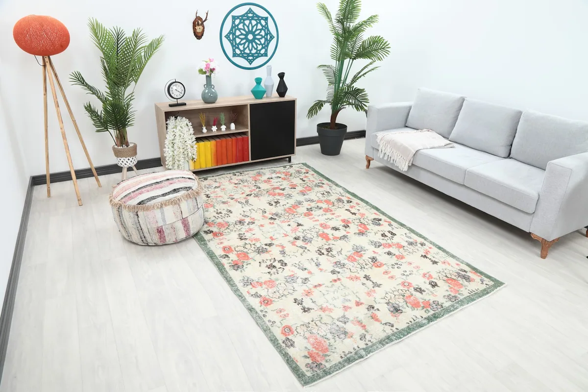 Area rug in a room, showing its scale relative to furniture and decor.