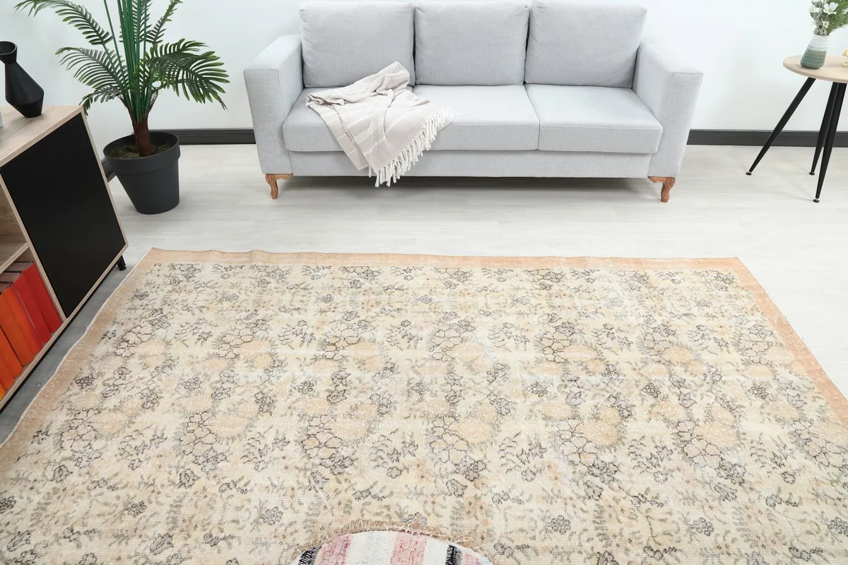 Overhead view of the rug in a room, showing its placement relative to furniture