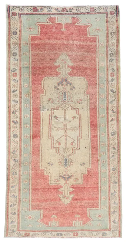 Rust Medallion Anatolian Area Rug, full top view with a rust field and ivory medallion.