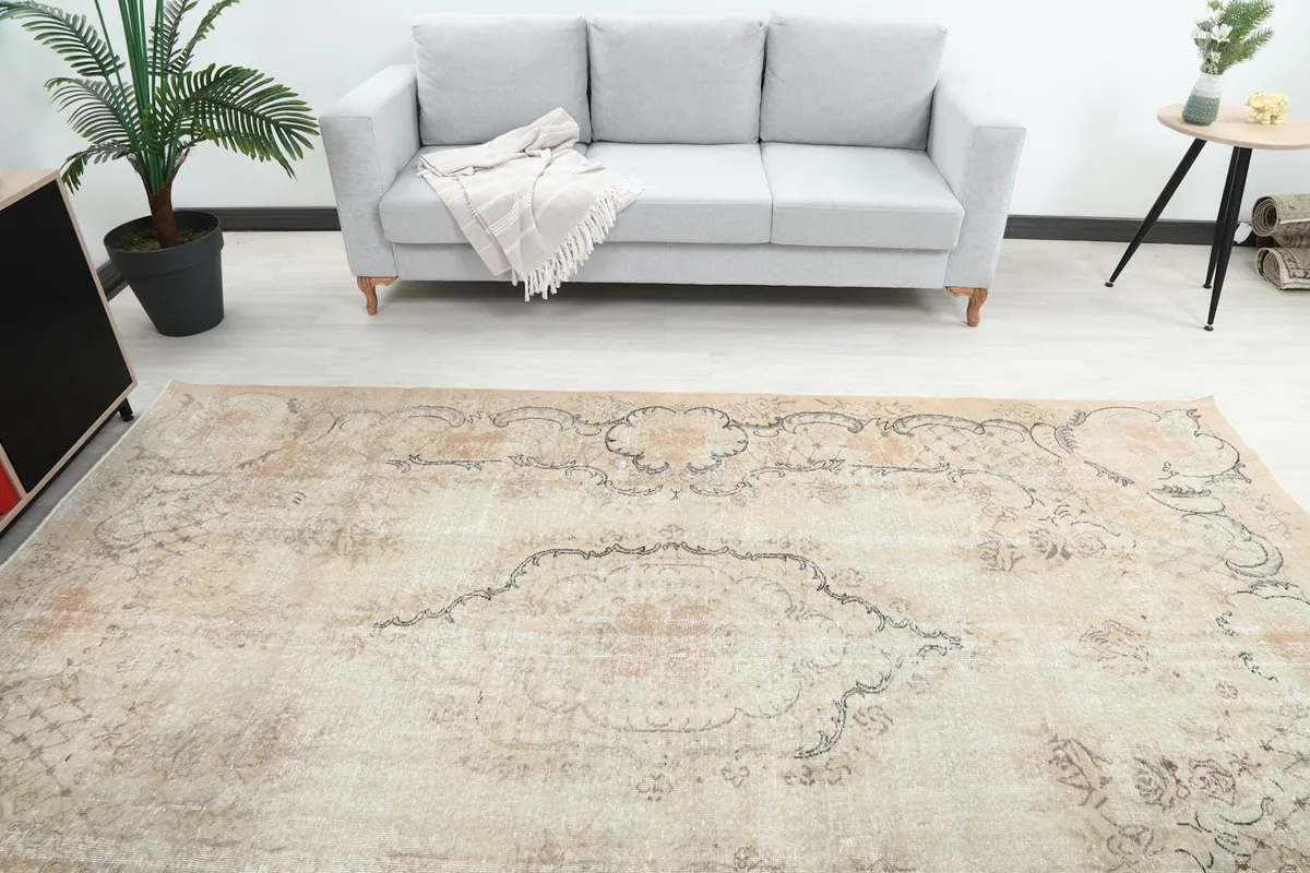 Overhead view of the rug's top half, showcasing the central medallion and surrounding patterns from above