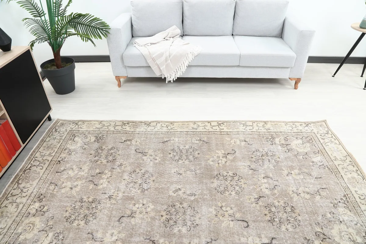 Overhead view showcasing the rug's placement in a room, highlighting its overall design