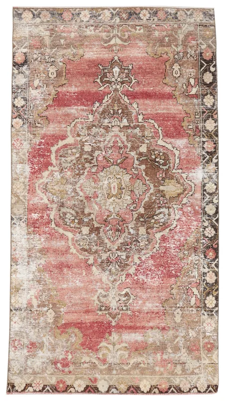 Full overhead view of the Faded Rose Medallion Anatolian Rug on a white background