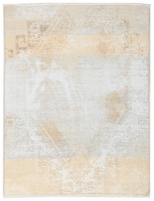 Full top view of the 2'6" x 3'4" beige and tan vintage Anatolian rug on a white background.