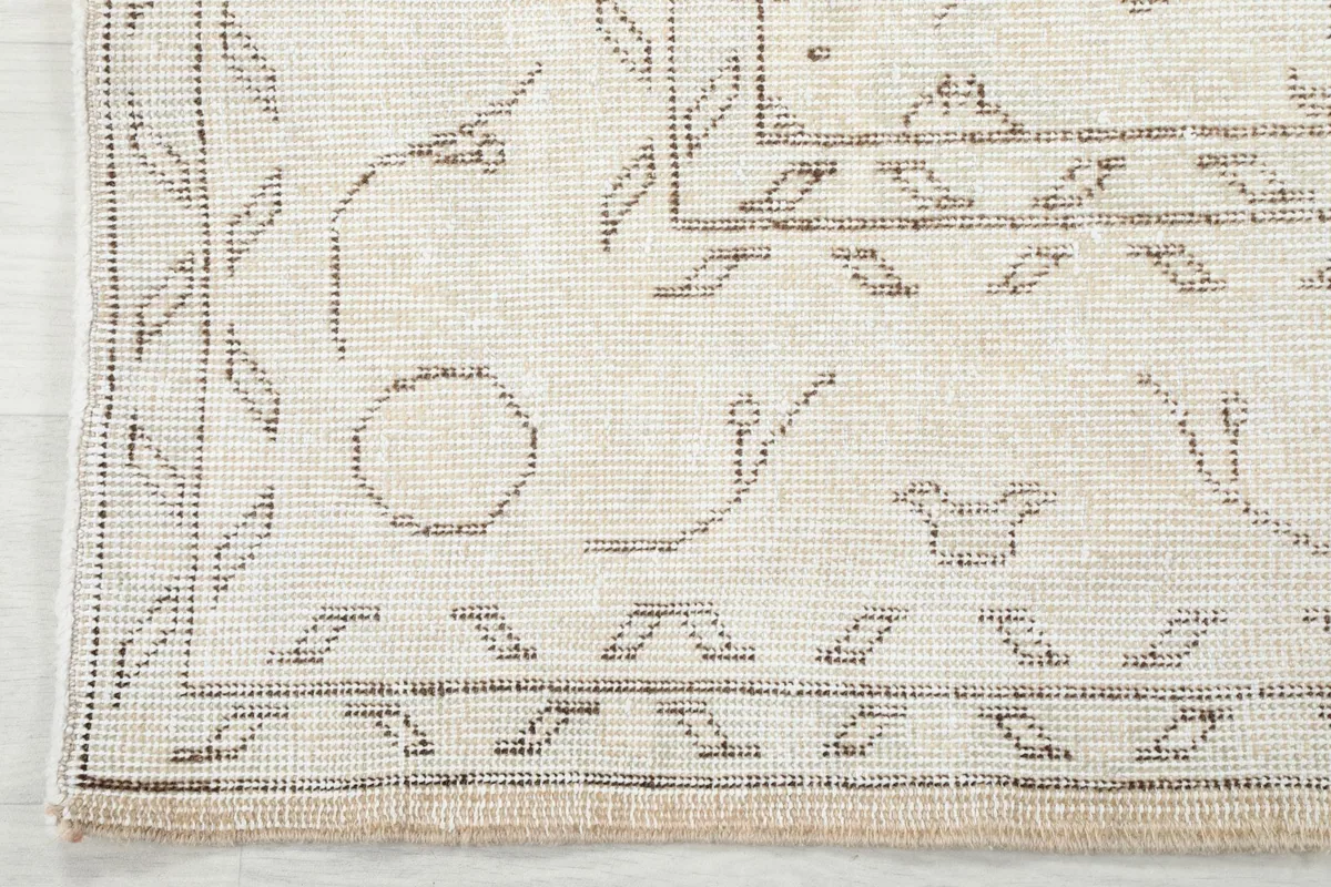 Detailed view of the rug's outer border design and corner patterns