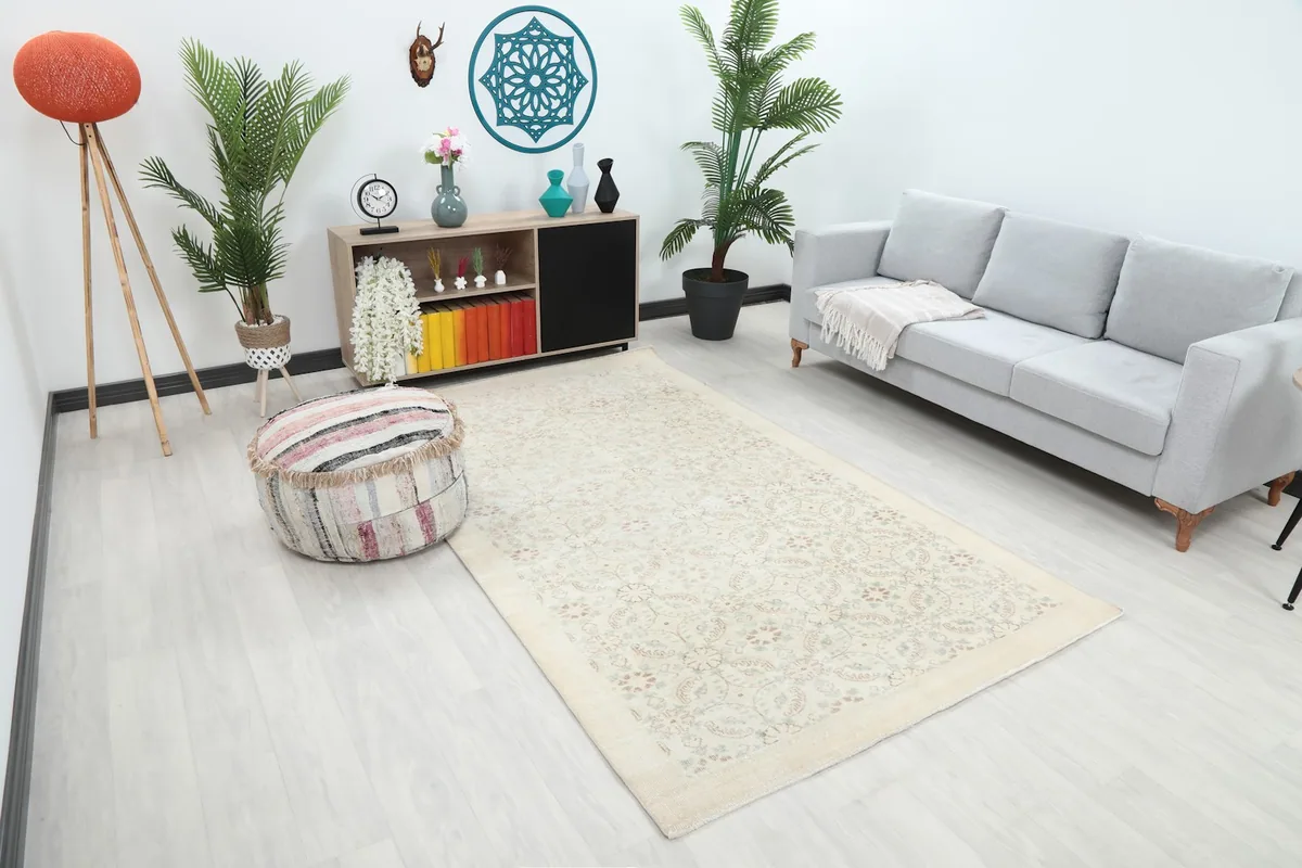 Ivory area rug providing a soft foundation in a modern living space