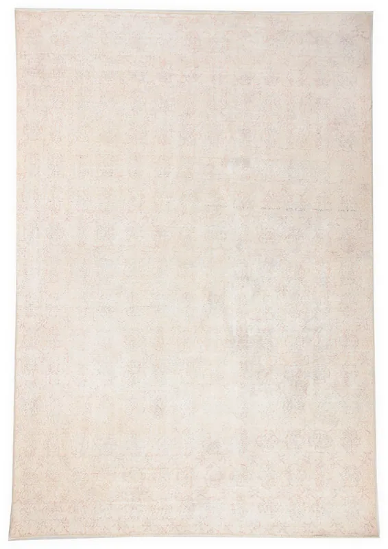 Full top view of the 7x10 ivory and rose vintage Anatolian rug on a white background.