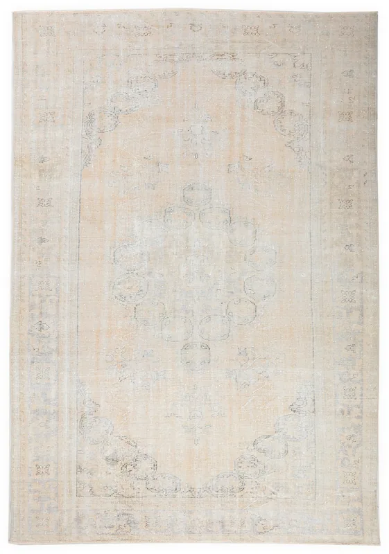 Full top view of the Beige Medallion Oushak Rug showcasing its central medallion and border.