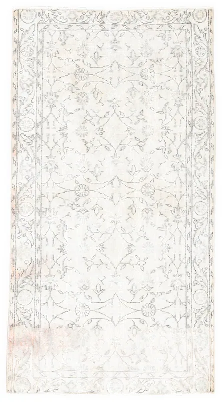 Faded Ivory Floral Anatolian Rug, full top view showing its delicate patterns