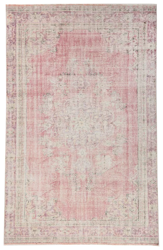 Full overhead view of the Faded Rose Medallion Anatolian rug on a white background