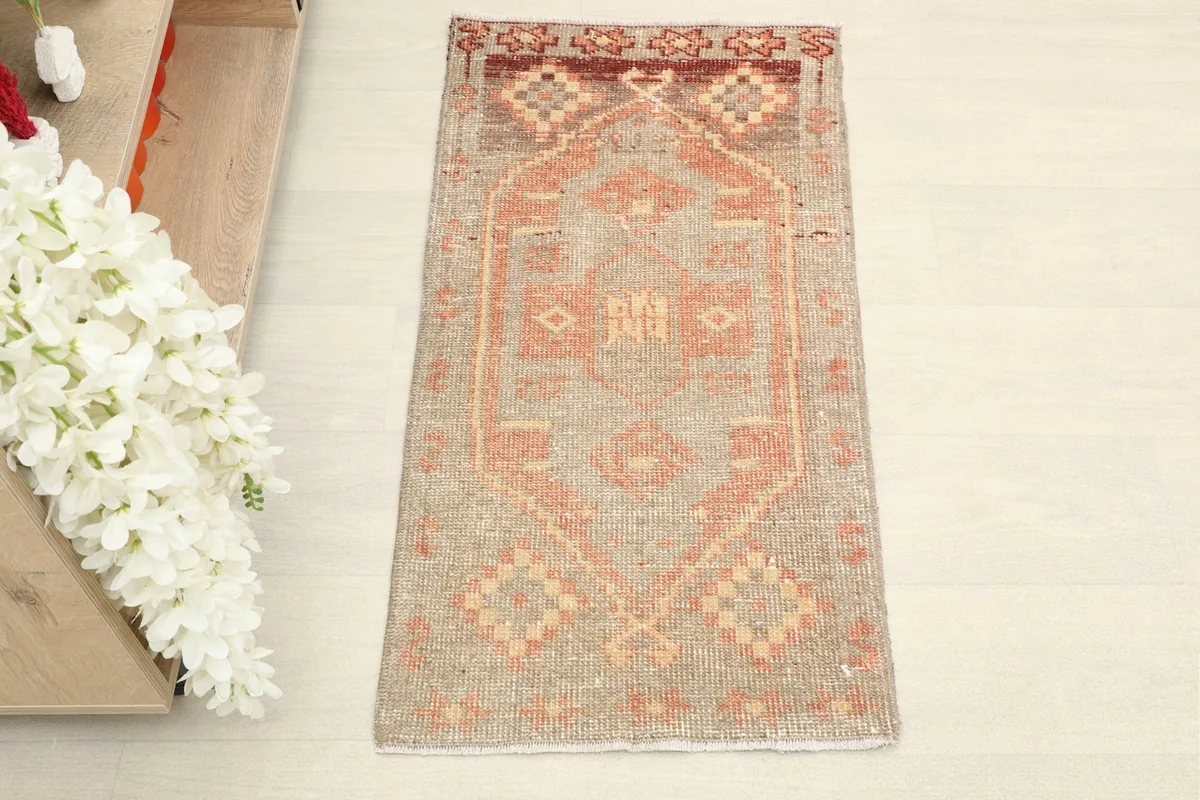Overhead view showcasing the full pattern and colors of the hand-knotted rug.