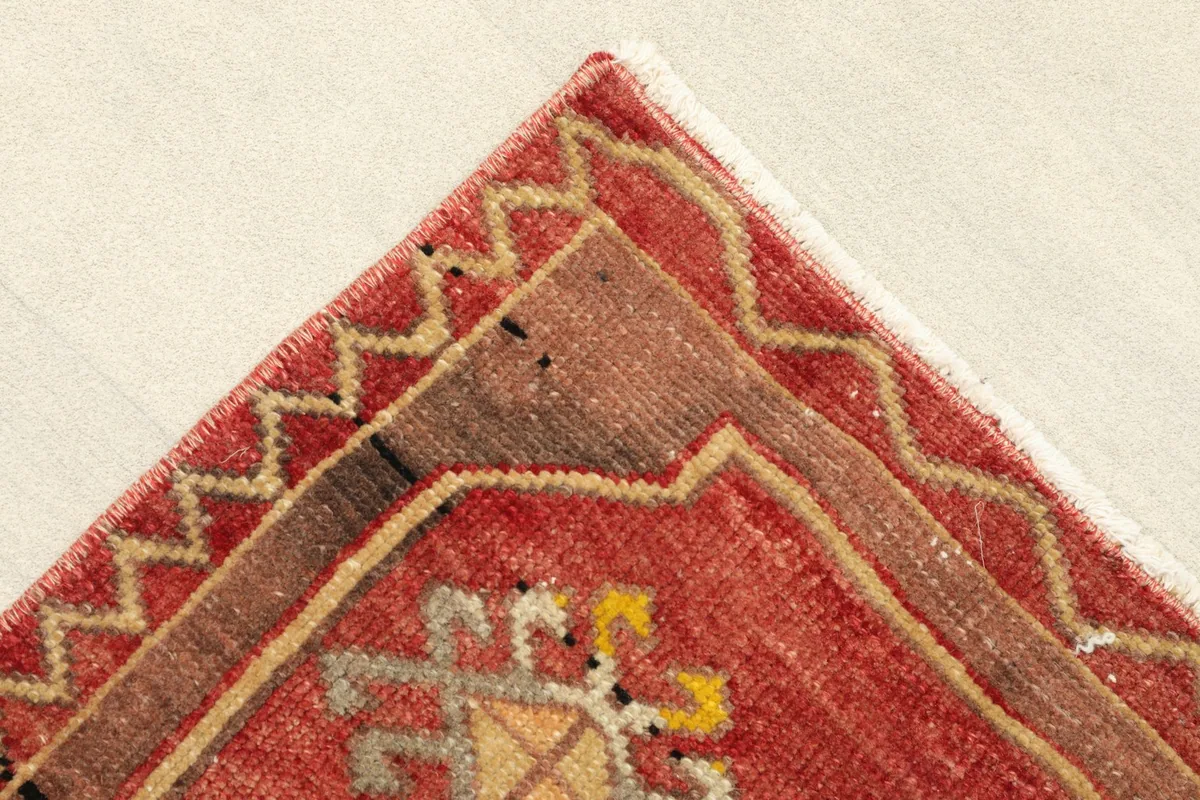 Close-up of the upper right corner, showing the red field, brown border, and beige zigzag patterns