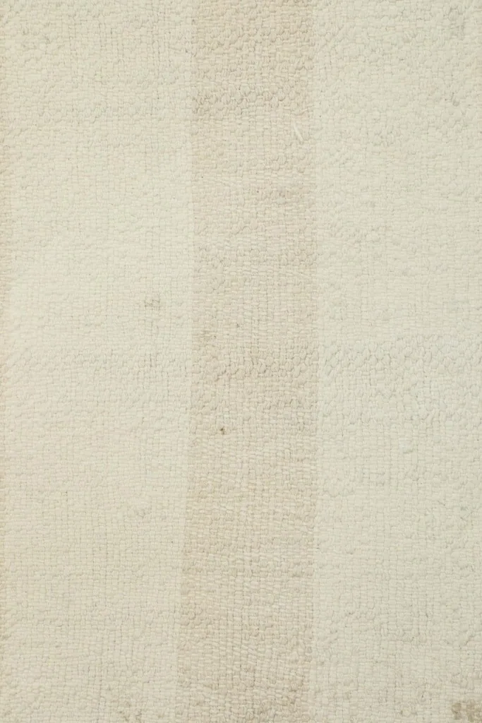 Overhead close-up of the rug's surface, focusing on the woven texture and color variations within the stripes.
