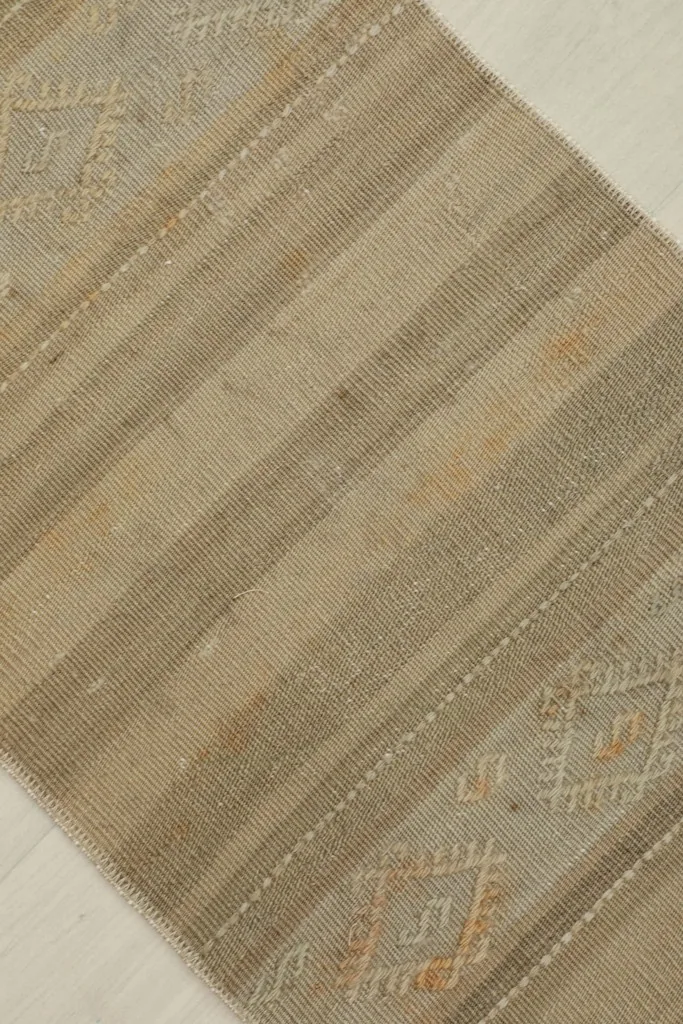 Overhead view of the rug's middle section, displaying the striped and geometric design.