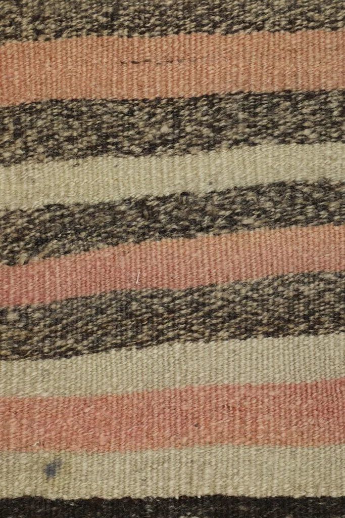 Tight close-up of the low wool pile, showing the individual fibers and color variations within the stripes.