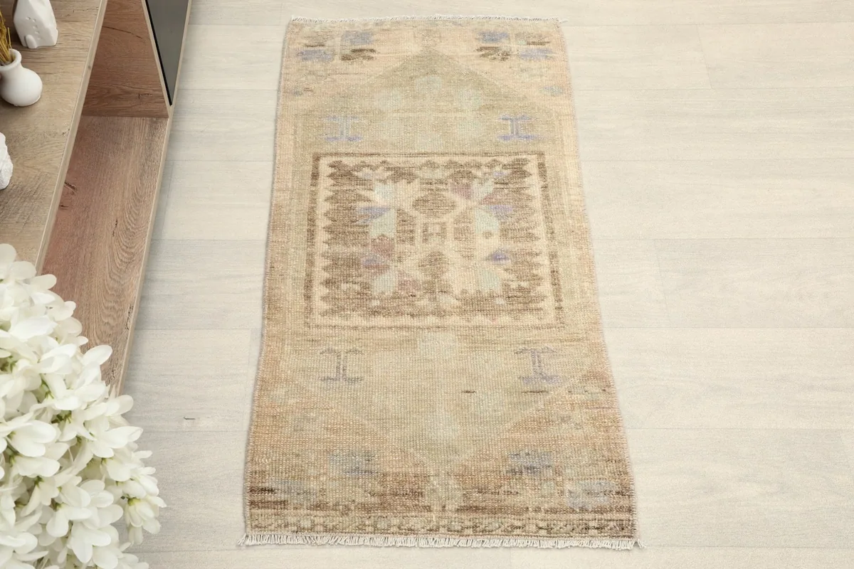Vintage Anatolian rug placed in a room setting, showing its overall look and scale.