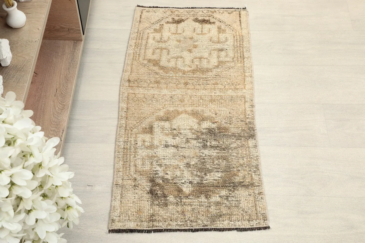 Overhead shot of the small hand-knotted wool rug, showing its rectangular shape