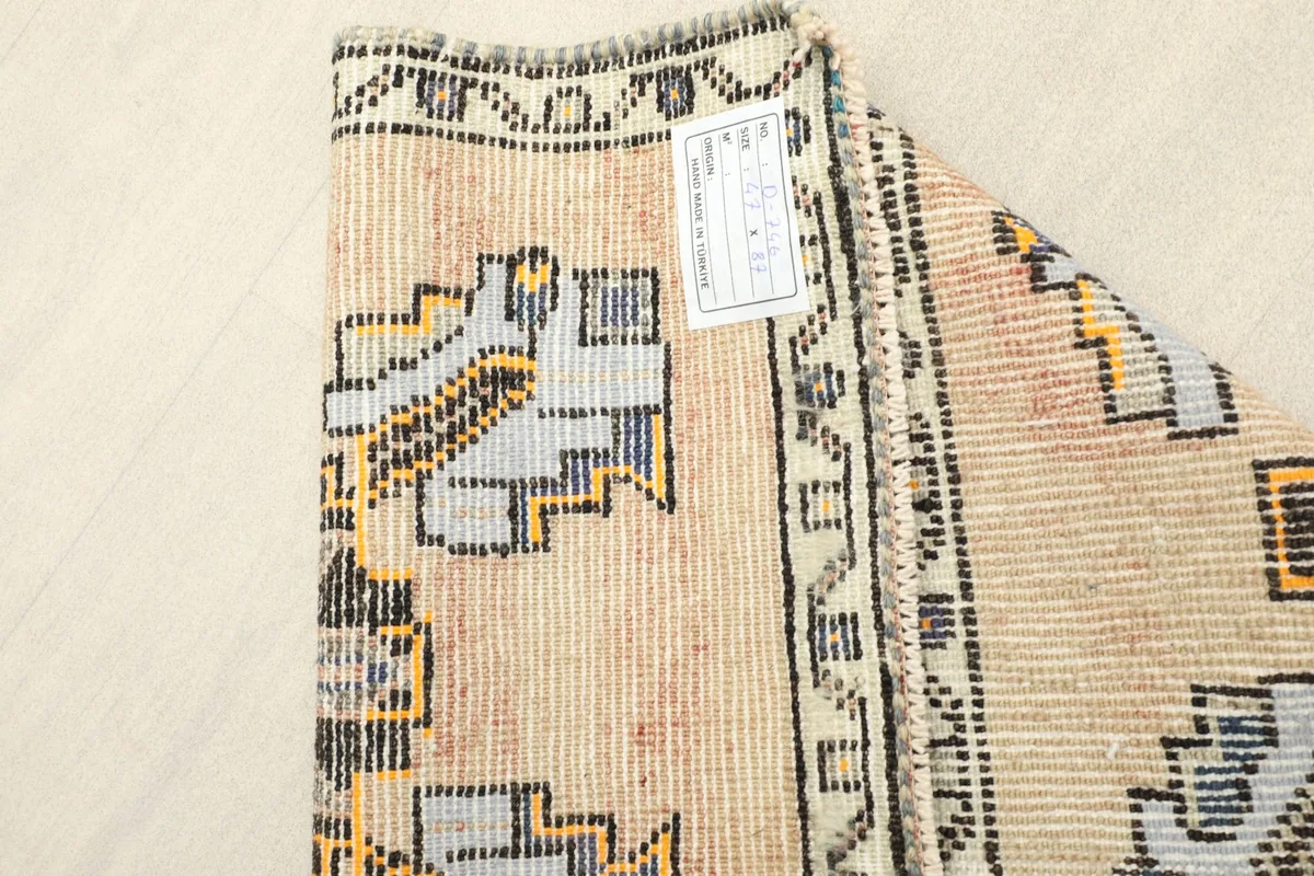 Close-up of the back of the rug, displaying the tight knotting and foundation.