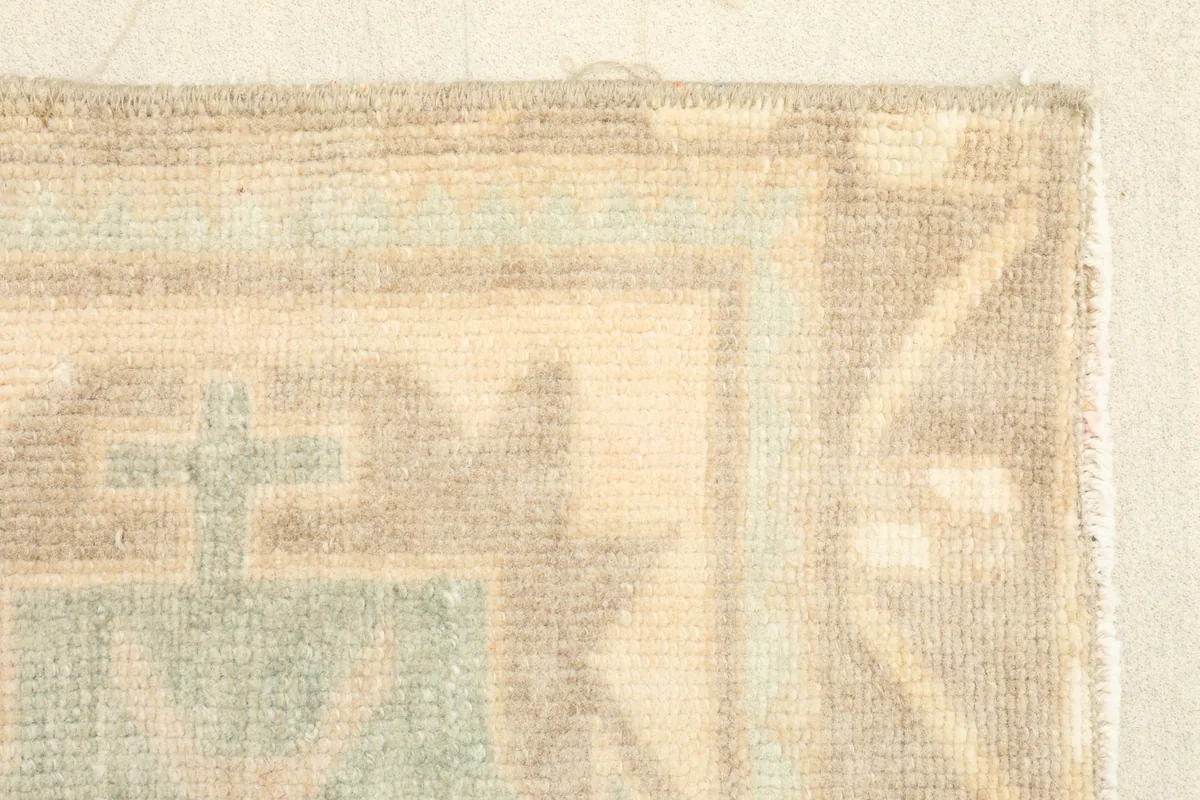 Detailed view of the rug's border design and edge finishing