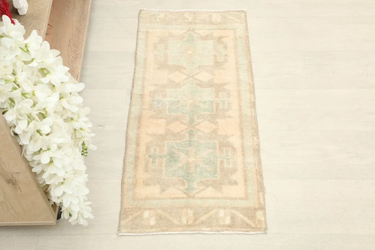 Overhead view of the vintage Anatolian rug displaying its full pattern