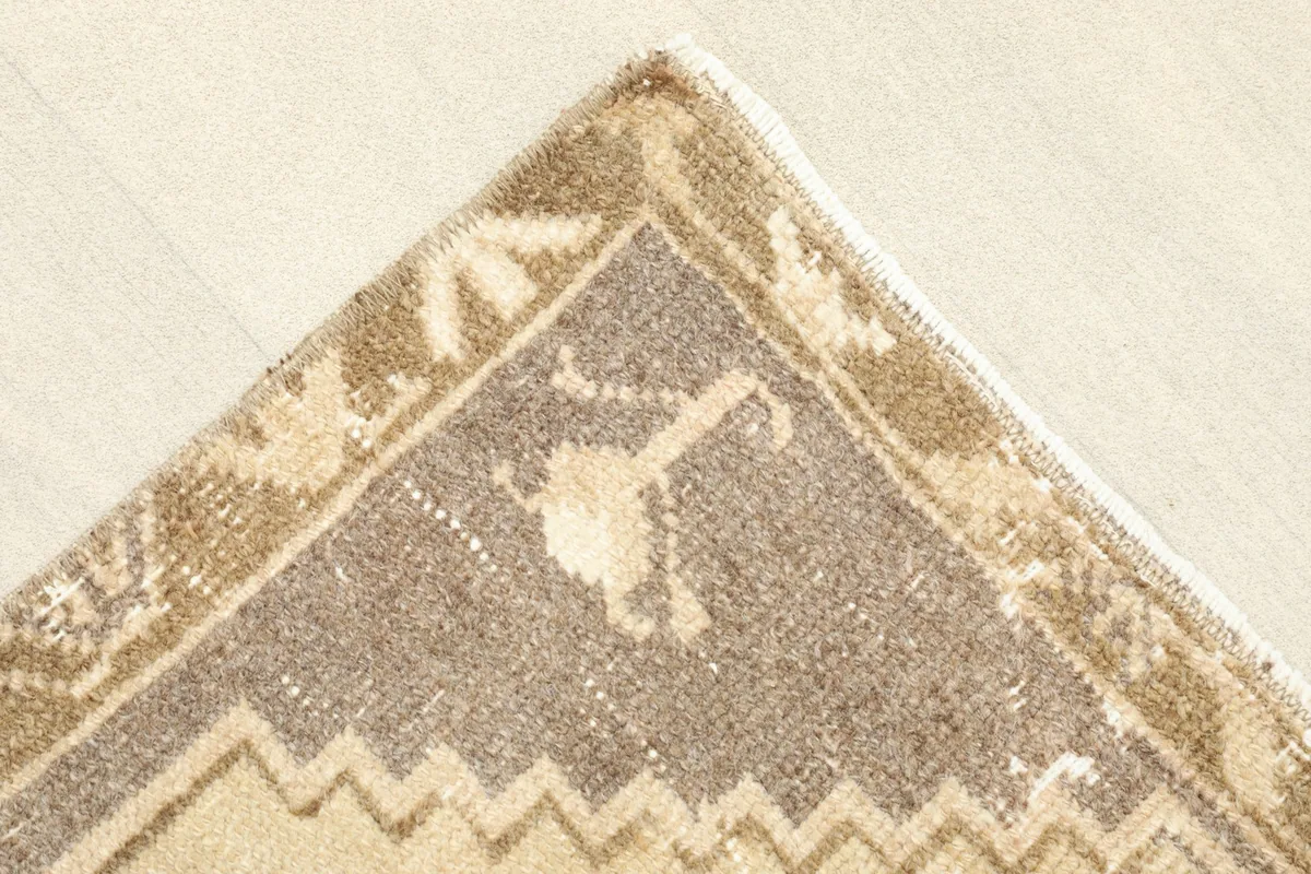 Corner detail showing the brown border with subtle geometric elements and the tan field.