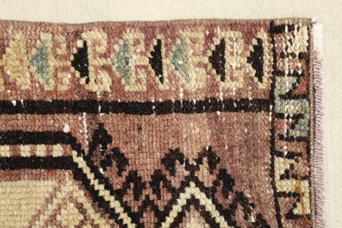 Close-up of the rose field and olive-green elements within the border design