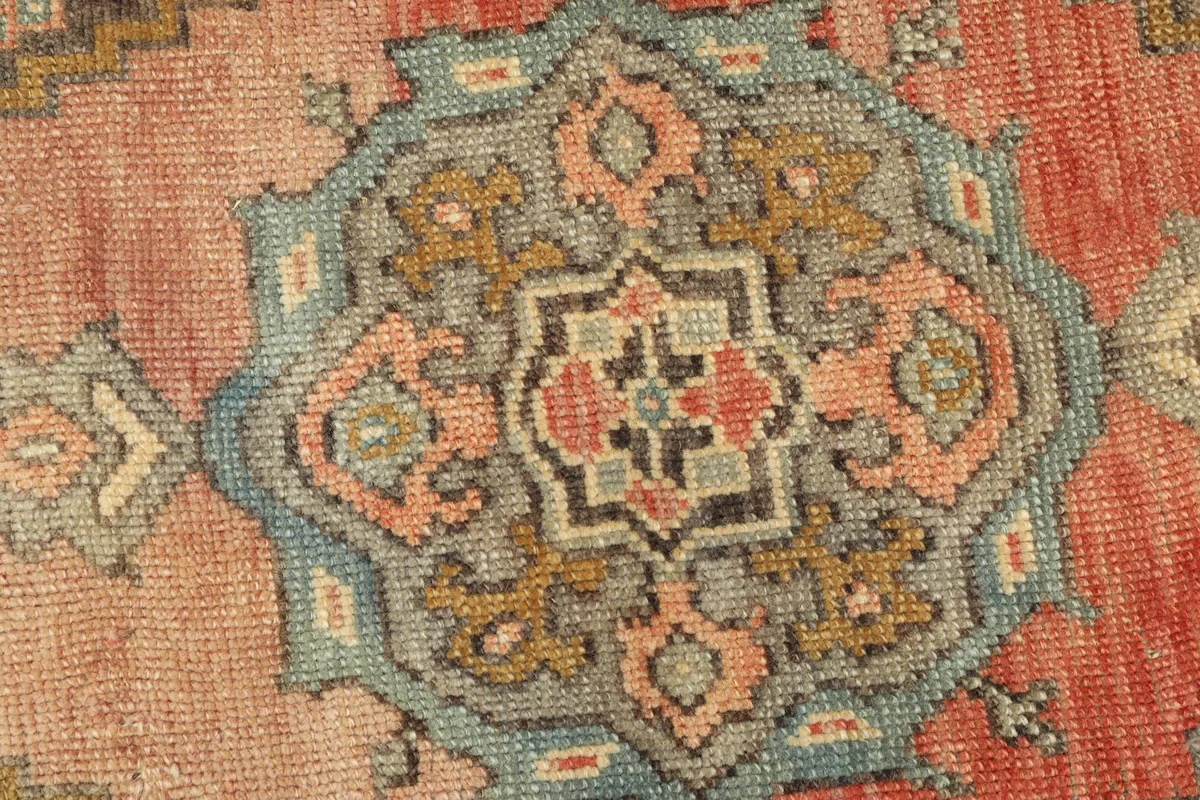 Detailed close-up of the medallion and surrounding field, highlighting color variations and texture