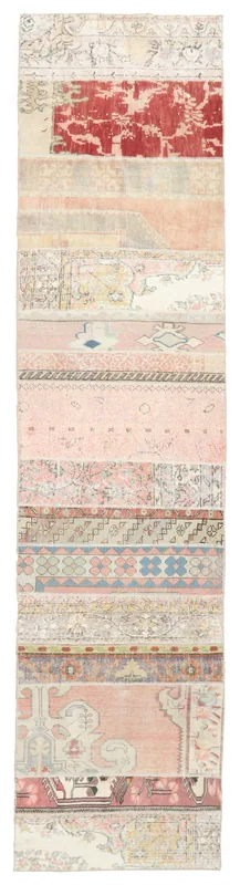 Faded Patchwork Geometric Runner, full top view showing varied patterns and colors