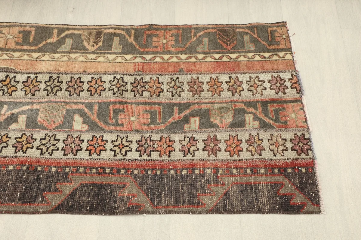 Overhead view of the opposite end of the rug, showing the continuation of the striped patterns.