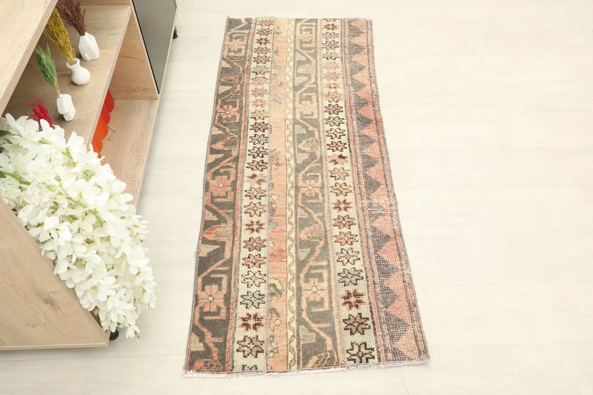 Top-down view of the Anatolian runner rug showcasing its full striped pattern
