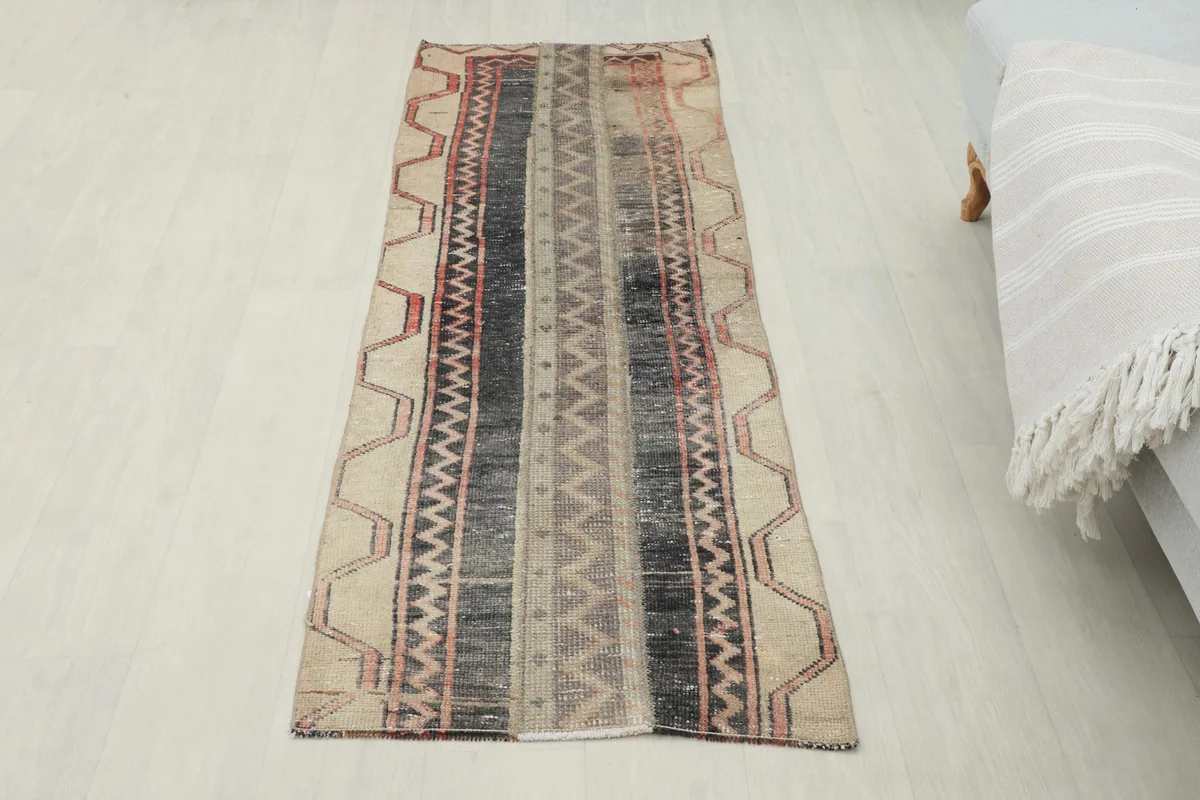 Overhead view of the hand-knotted Anatolian runner, showing its full length and pattern.