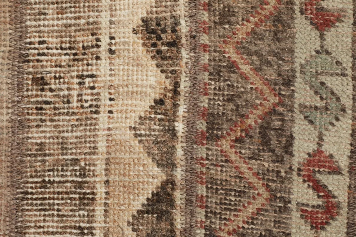 Detailed view of the hand-knotted wool pile, showing texture and color variations in the stripes.