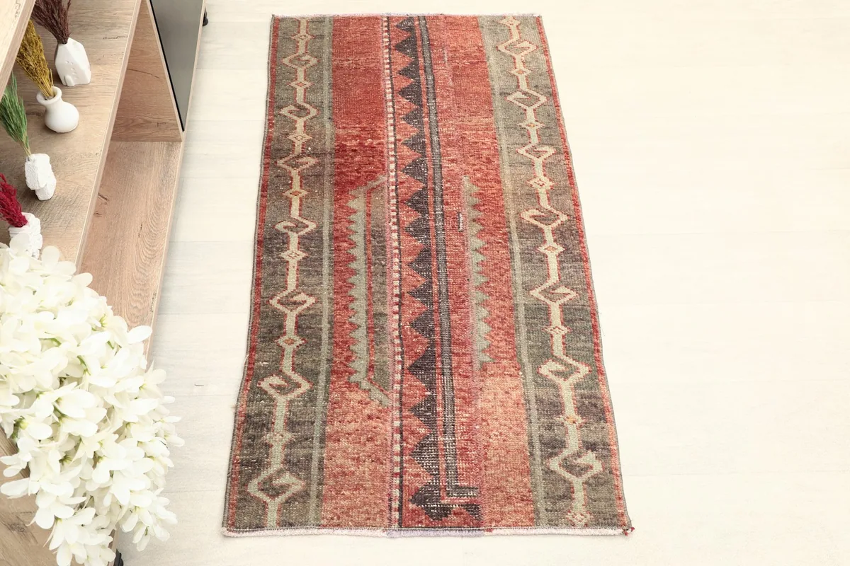 Overhead view of the rug, showing its full length and pattern alignment